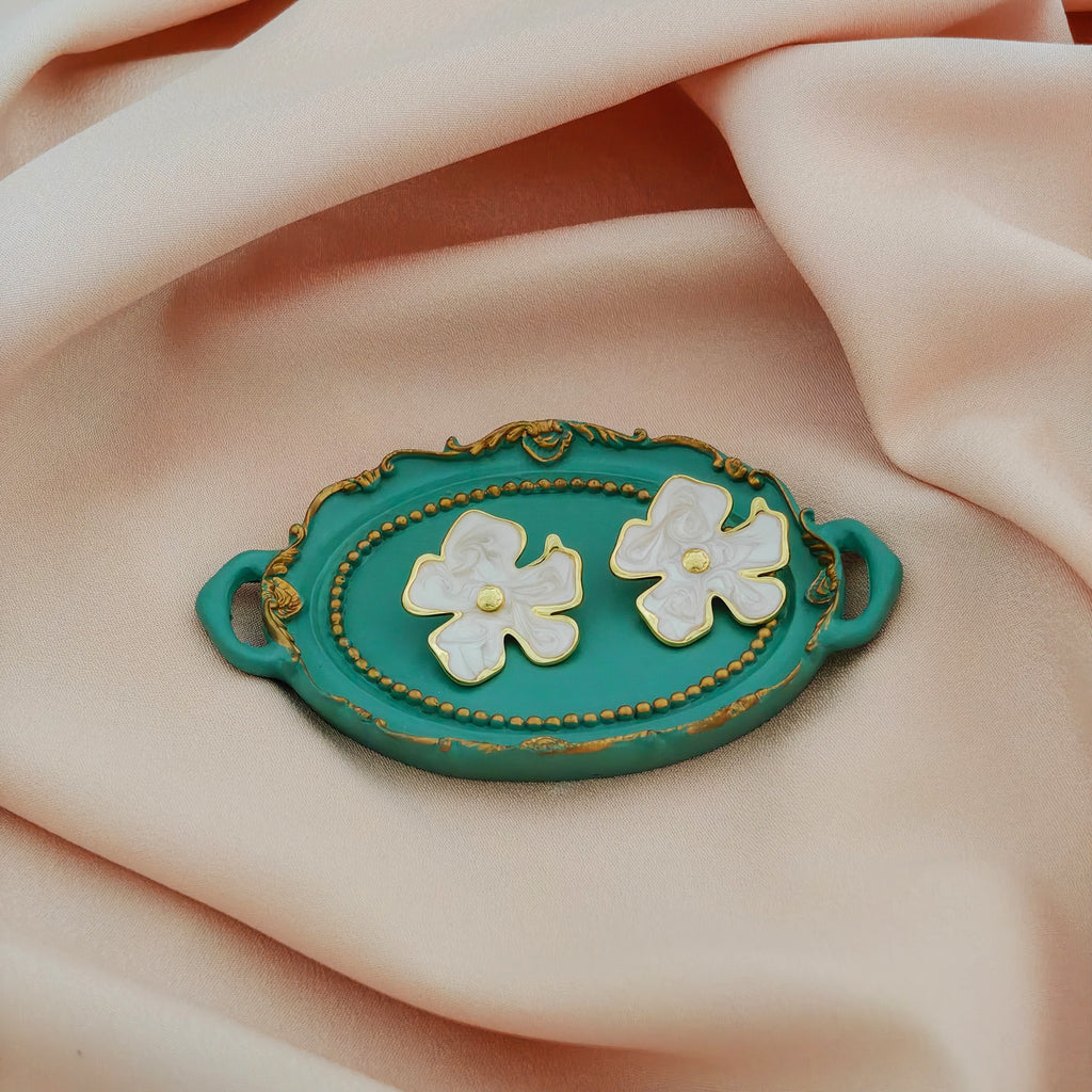 Dainty Turquoise Floral Studs with Anti-Tarnish Coating