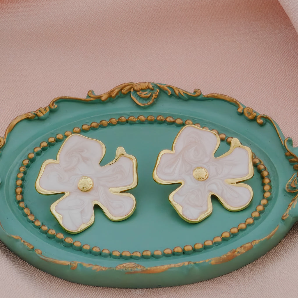 Dainty Turquoise Floral Studs with Anti-Tarnish Coating