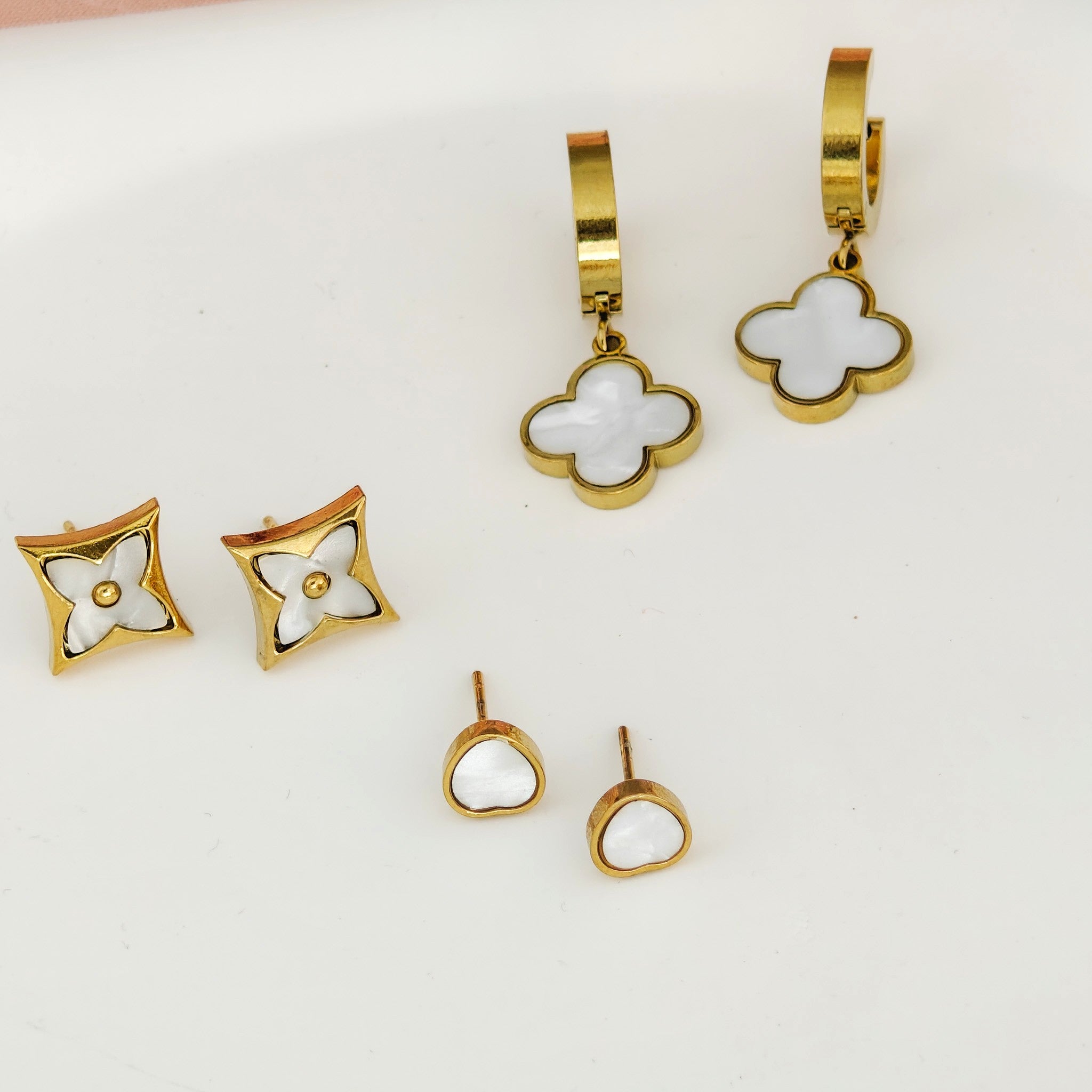 Anti Tarnish Korean Jewellery White Mother of Pearl Earring Set