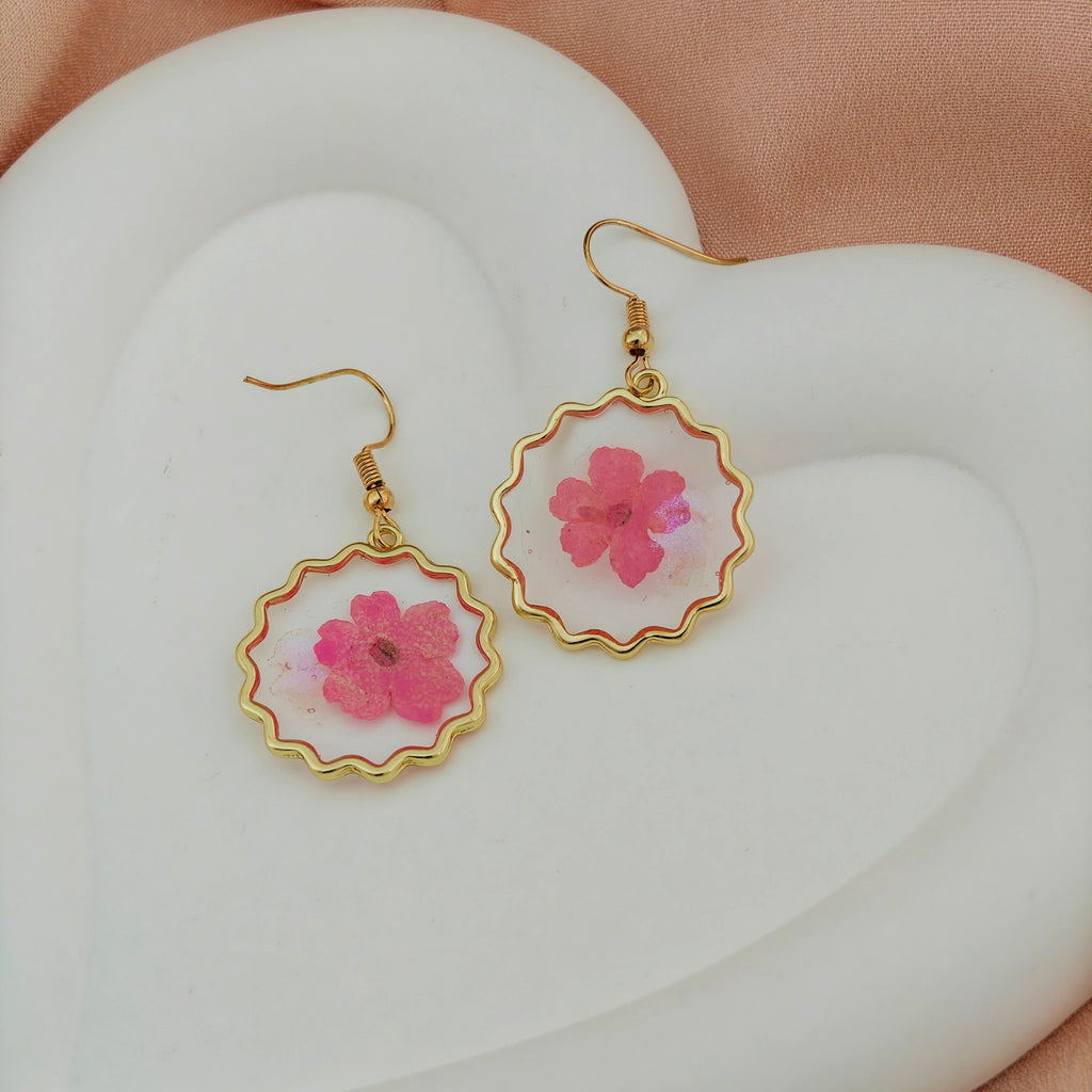 Anti Tarnish Korean Floral Resin Dangle Earrings