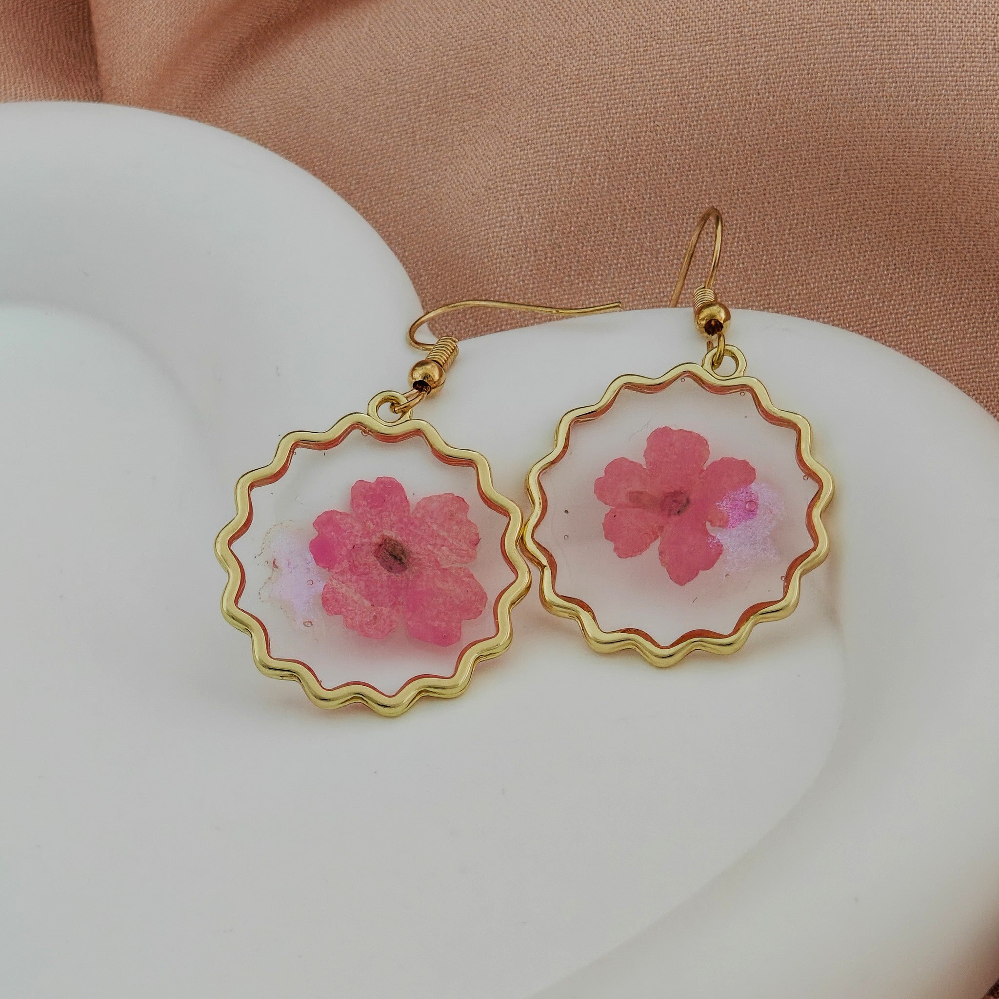 Anti Tarnish Korean Floral Resin Dangle Earrings