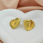 Golden Ribbed Heart Earrings