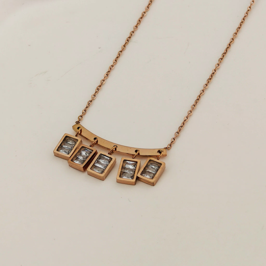 Korean Geometric Crystal Bar Necklace – Anti Tarnish