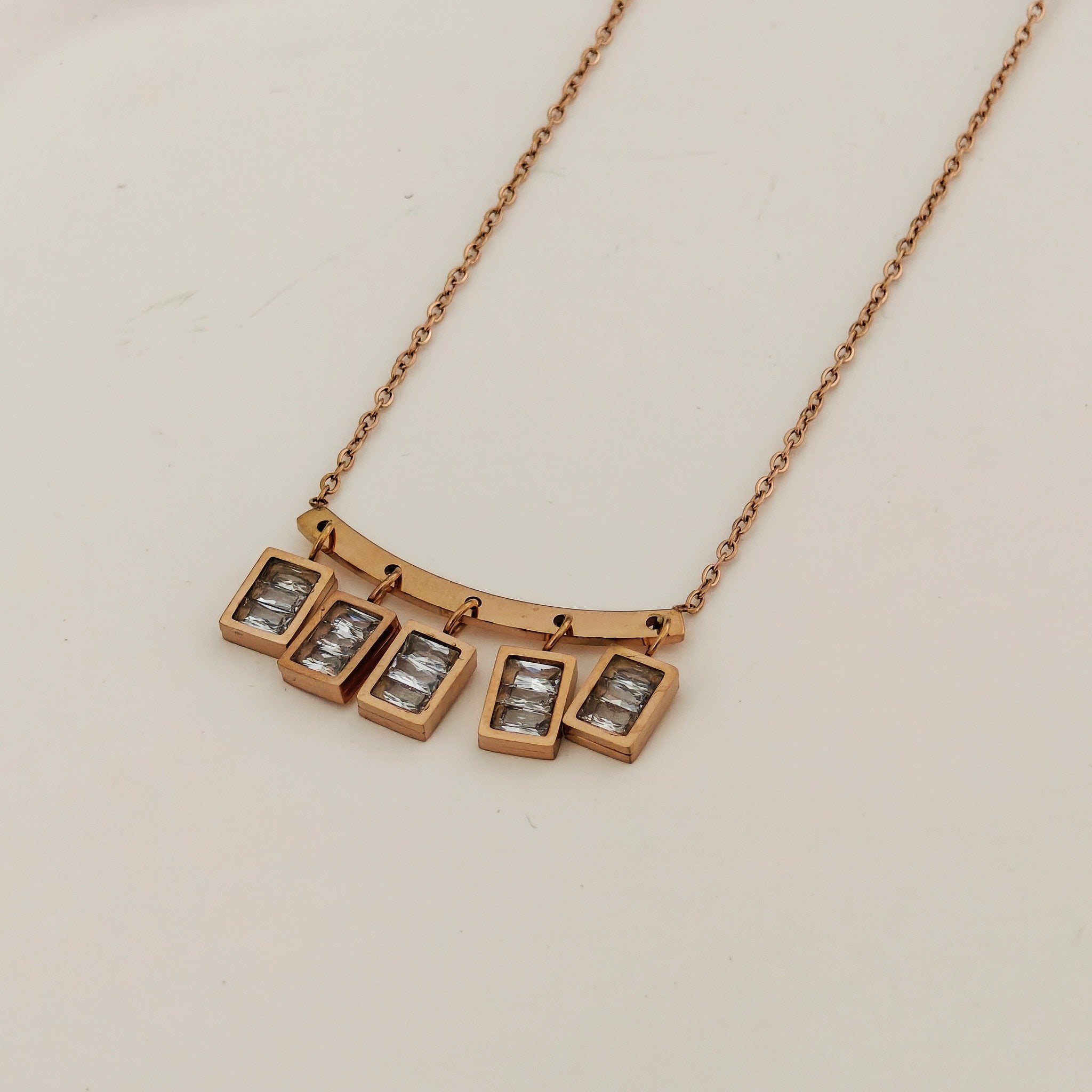Korean Geometric Crystal Bar Necklace – Anti Tarnish