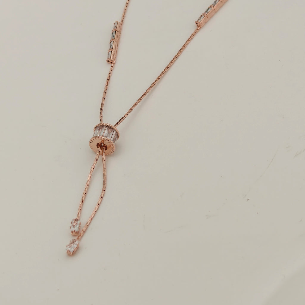 Anti-Tarnish Korean Adjustable Rose Gold Necklace with Baguette Accents