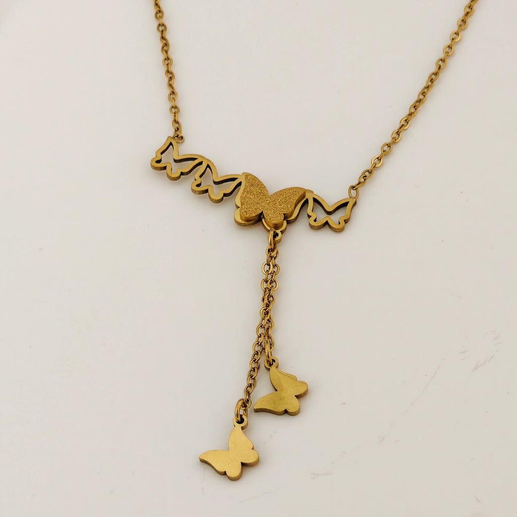 Korean Anti-Tarnish Butterfly and Crystal Drop Necklace