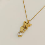 Korean Anti-Tarnish Butterfly and Crystal Lariat Necklace