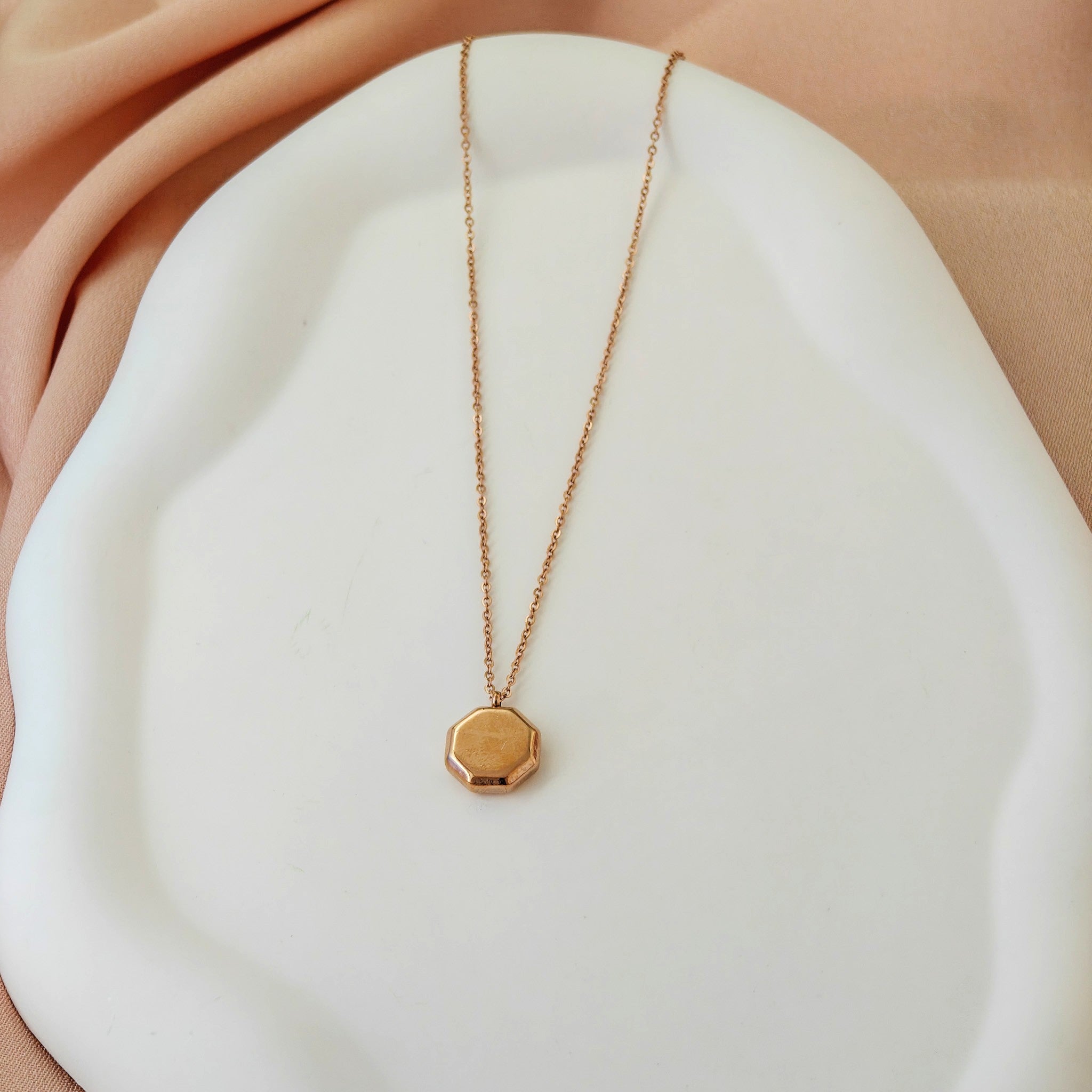 Korean Anti-Tarnish Octagon Pendant Necklace