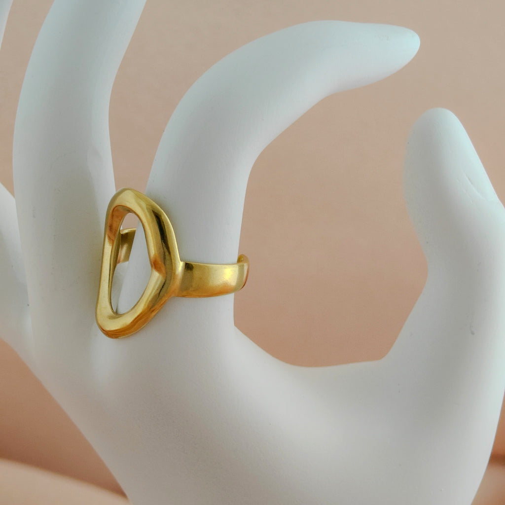 Korean Anti Tarnish Abstract Oval Cutout Ring