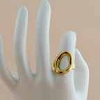 Korean Anti Tarnish Abstract Oval Cutout Ring