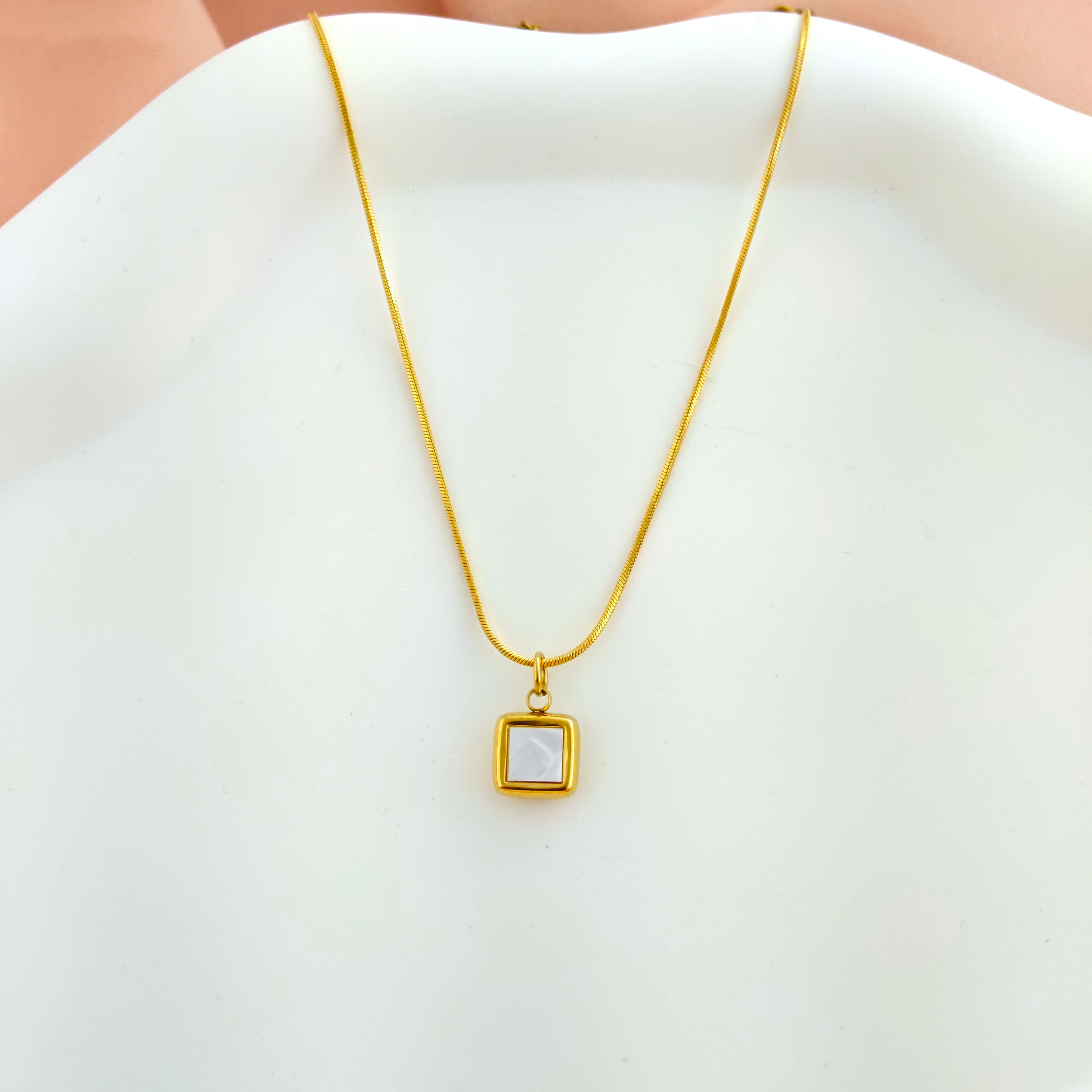 Minimalist Anti-Tarnish Korean Jewellery - Cushion Square Pendant