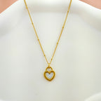 Two-Sided Heart Padlock Anti-Tarnish Korean Necklace (Black & White Inlay)
