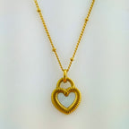 Two-Sided Heart Padlock Anti-Tarnish Korean Necklace (Black & White Inlay)