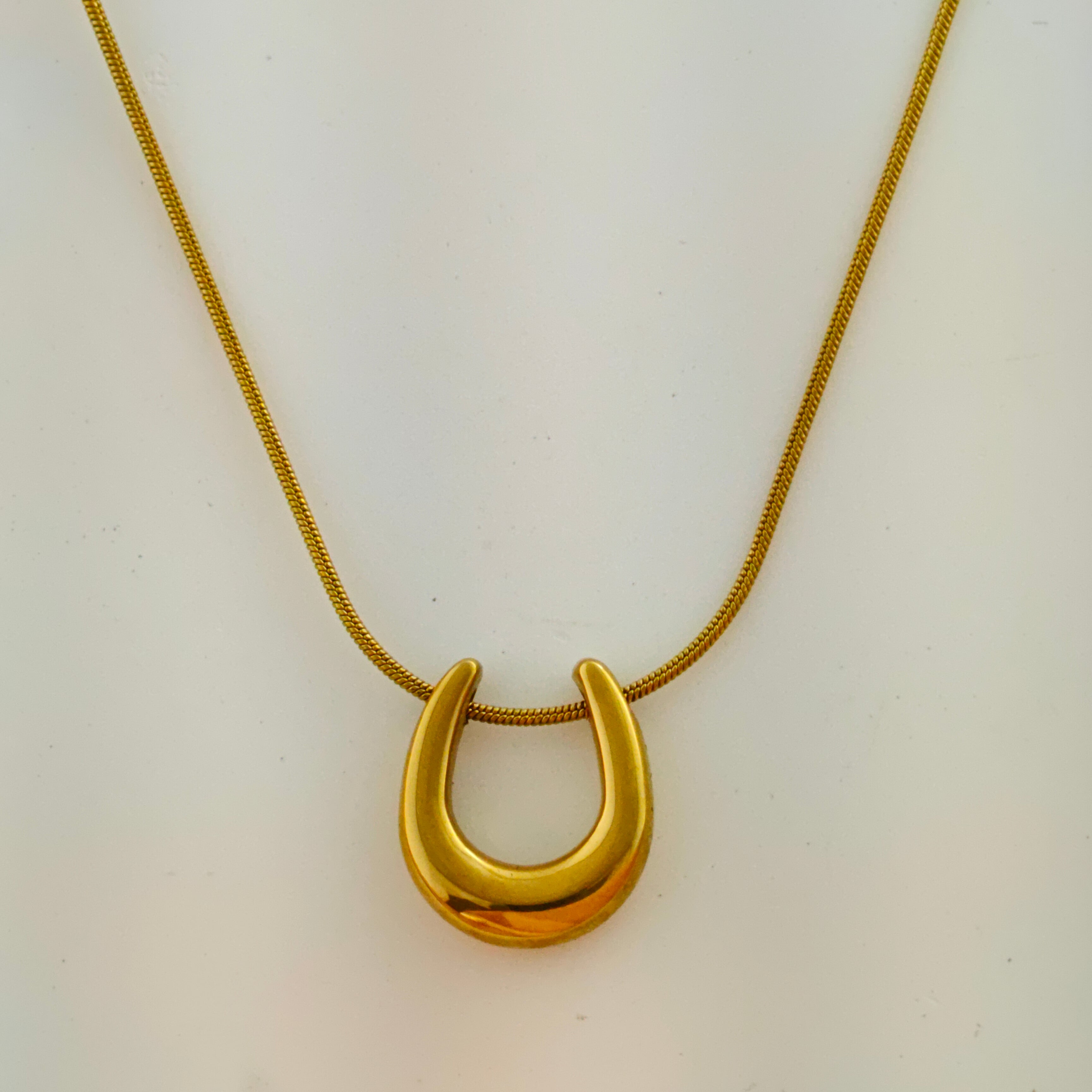 Bold Golden U-Shape Anti-Tarnish Korean Jewellery on Snake Chain