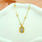 Rounded Rectangle Rose Anti-Tarnish Korean Engraved Pendant Necklace