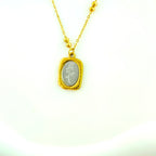 Rounded Rectangle Rose Anti-Tarnish Korean Engraved Pendant Necklace