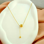Sleek & Chic: Anti-Tarnish Korean Lariat Necklace with Sphere Drop