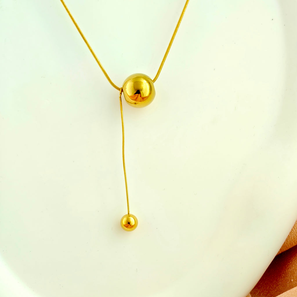 Sleek & Chic: Anti-Tarnish Korean Lariat Necklace with Sphere Drop