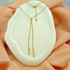 Sleek Dangle: Anti-Tarnish Korean Lariat Necklace with Open Triangle Charms