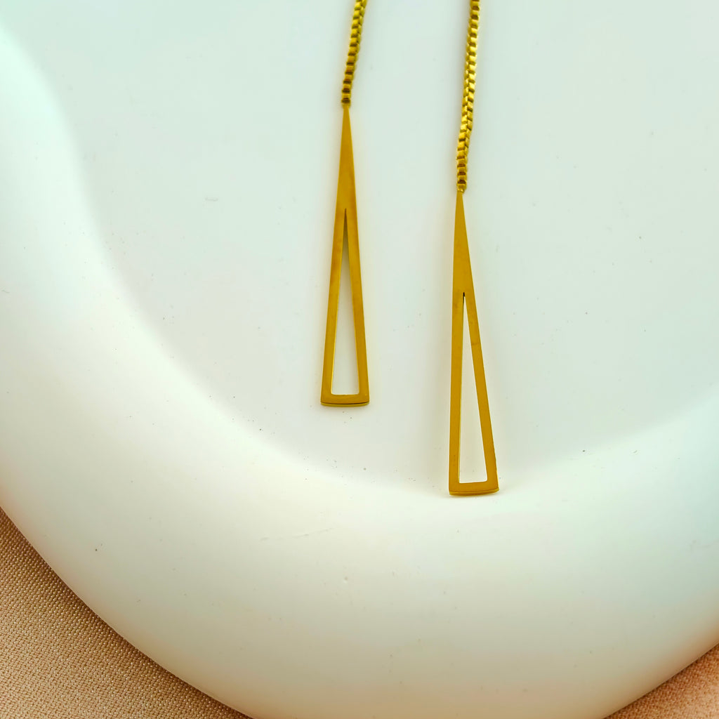 Sleek Dangle: Anti-Tarnish Korean Lariat Necklace with Open Triangle Charms