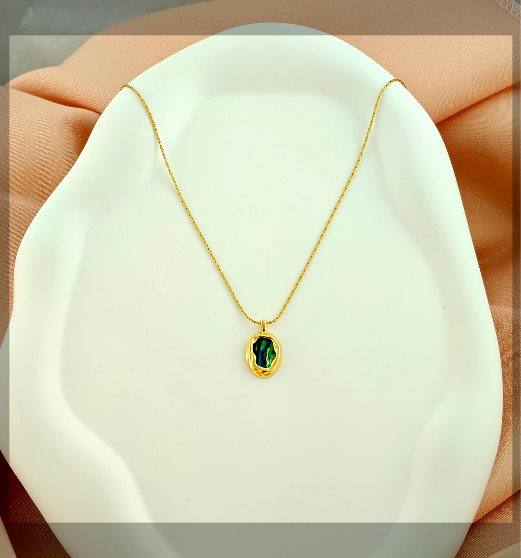 Iridescent Abalone Anti-Tarnish Korean Oval Pendant Necklace