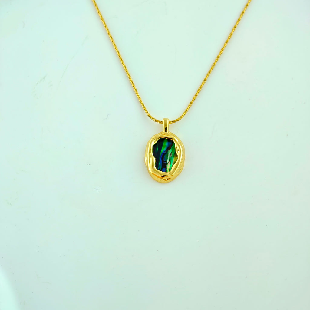 Iridescent Abalone Anti-Tarnish Korean Oval Pendant Necklace