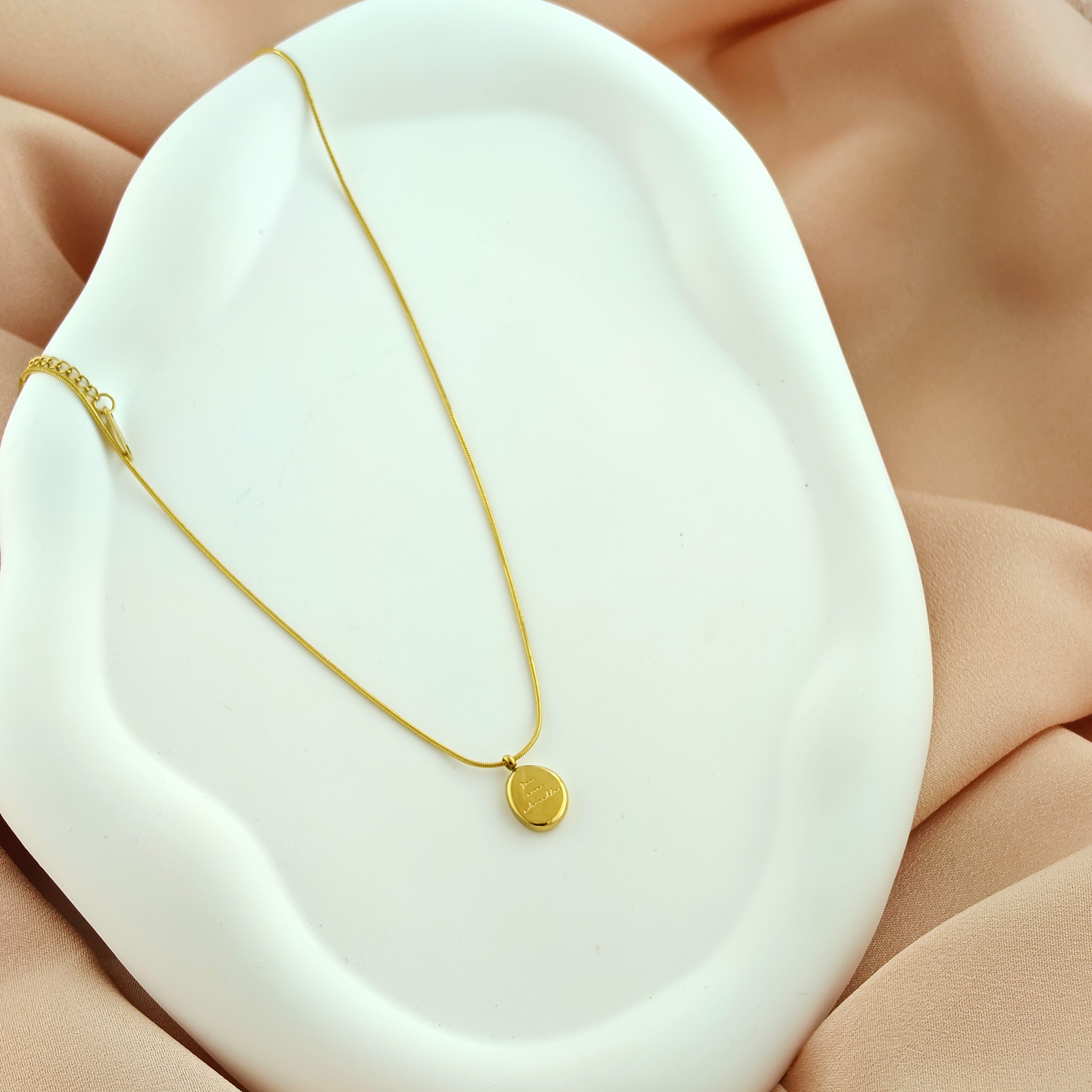 Korean Anti-Tarnish Oval Tag Pendant Necklace