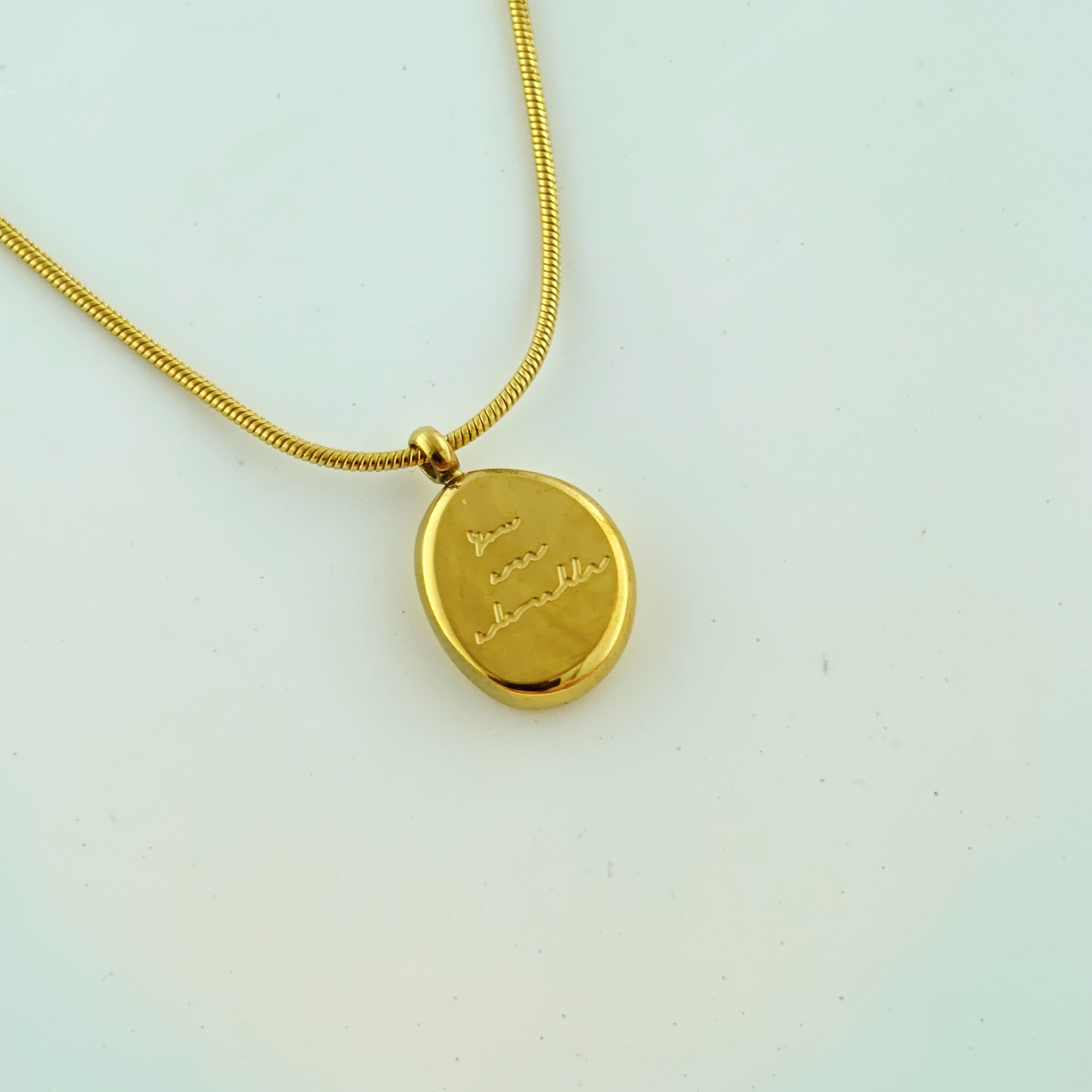 Korean Anti-Tarnish Oval Tag Pendant Necklace