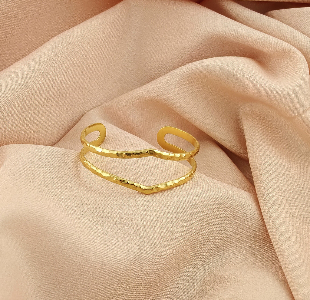 Textured Korean Anti-Tarnish Double Row Cuff