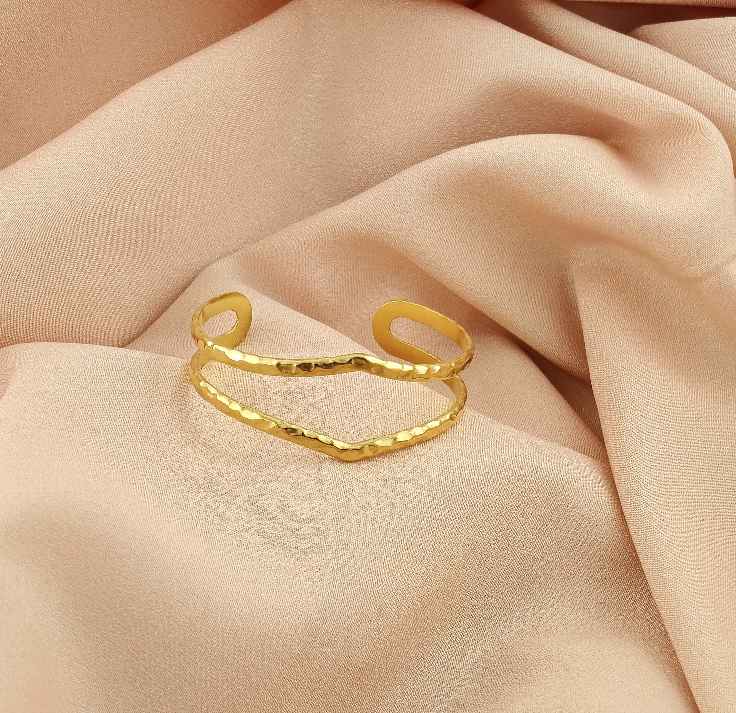 Textured Korean Anti-Tarnish Double Row Cuff