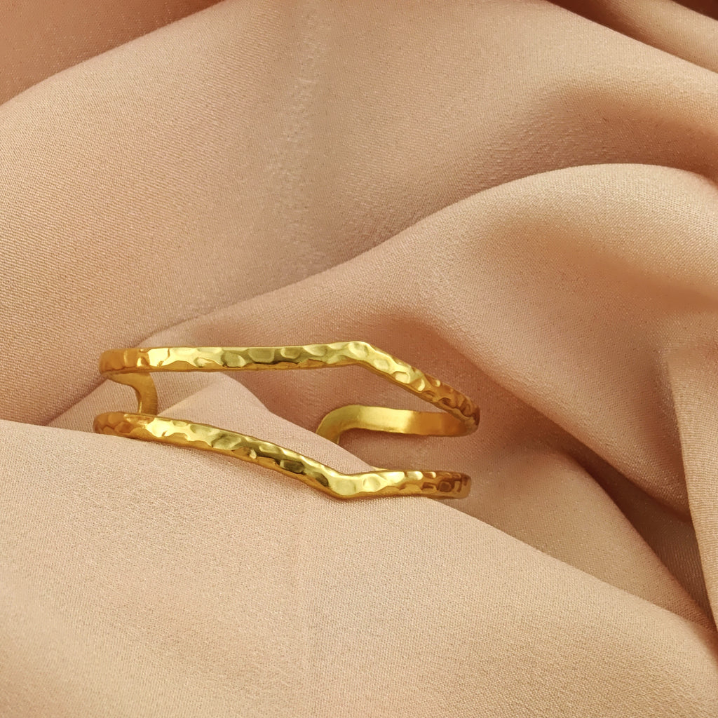 Textured Korean Anti-Tarnish Double Row Cuff