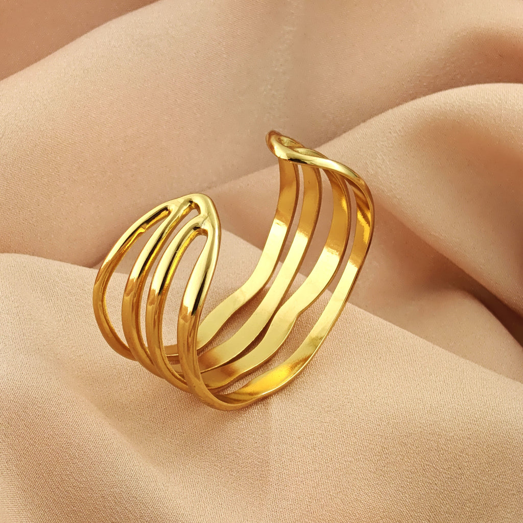 Korean Anti-Tarnish Multi-Wave Open Cuff Bangle(Average Size)