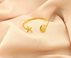 Korean Anti-Tarnish Starfish & Shell Open Bangle