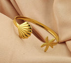 Korean Anti-Tarnish Starfish & Shell Open Bangle