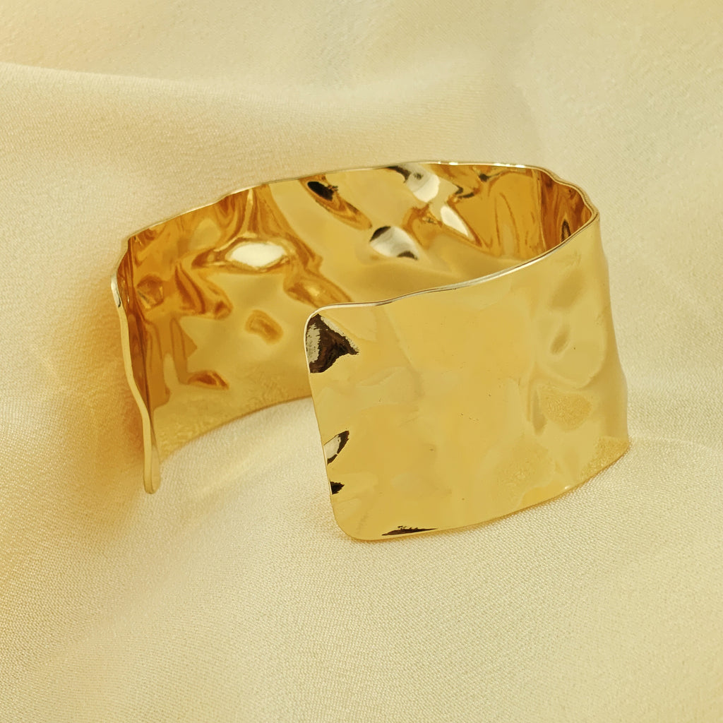 Korean Anti-Tarnish Polished Hammered Cuff Bangle