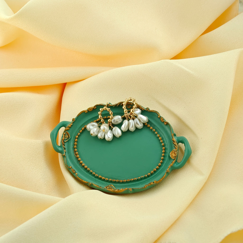 Anti-Tarnish Korean Tulip Pearl Drop Hoop Earrings