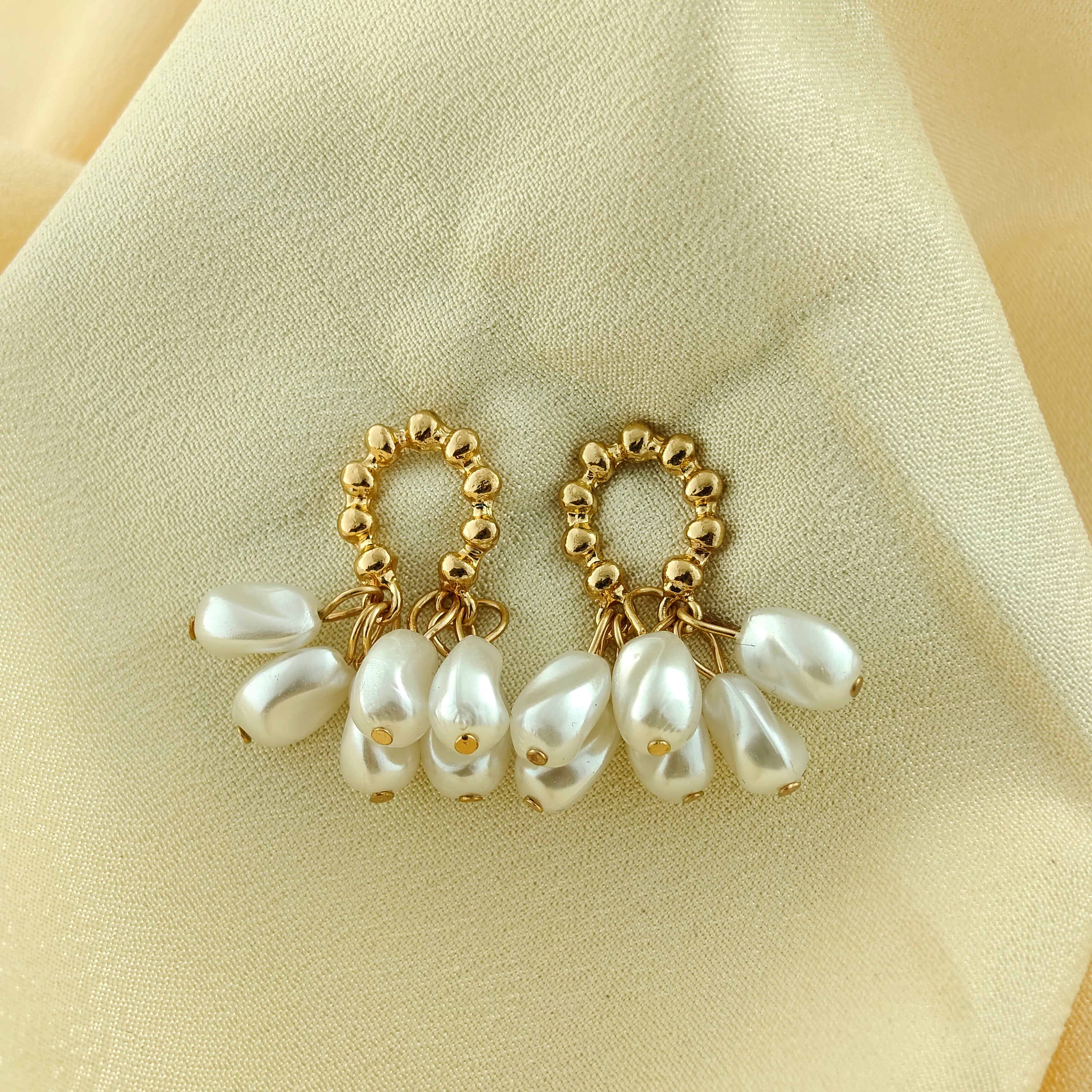 Anti-Tarnish Korean Tulip Pearl Drop Hoop Earrings