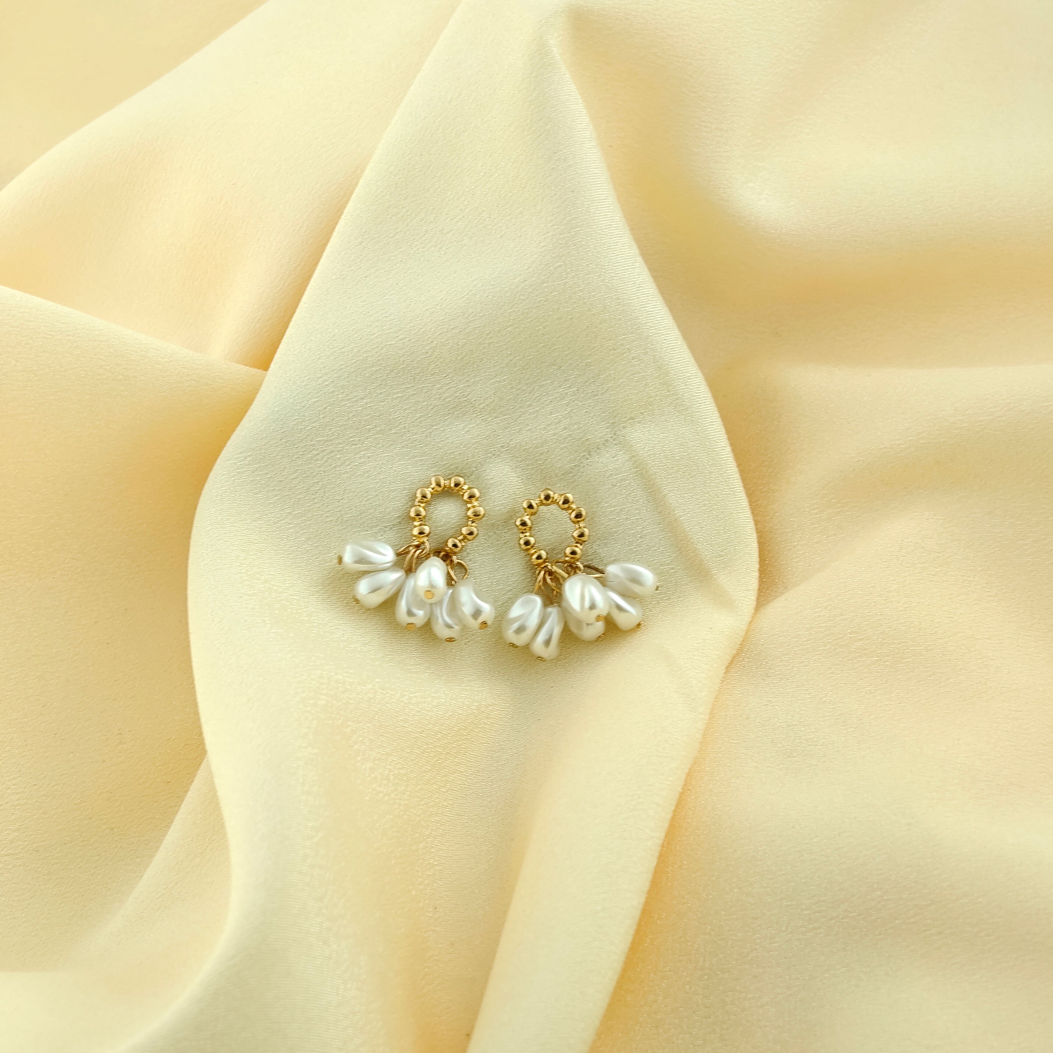 Anti-Tarnish Korean Tulip Pearl Drop Hoop Earrings