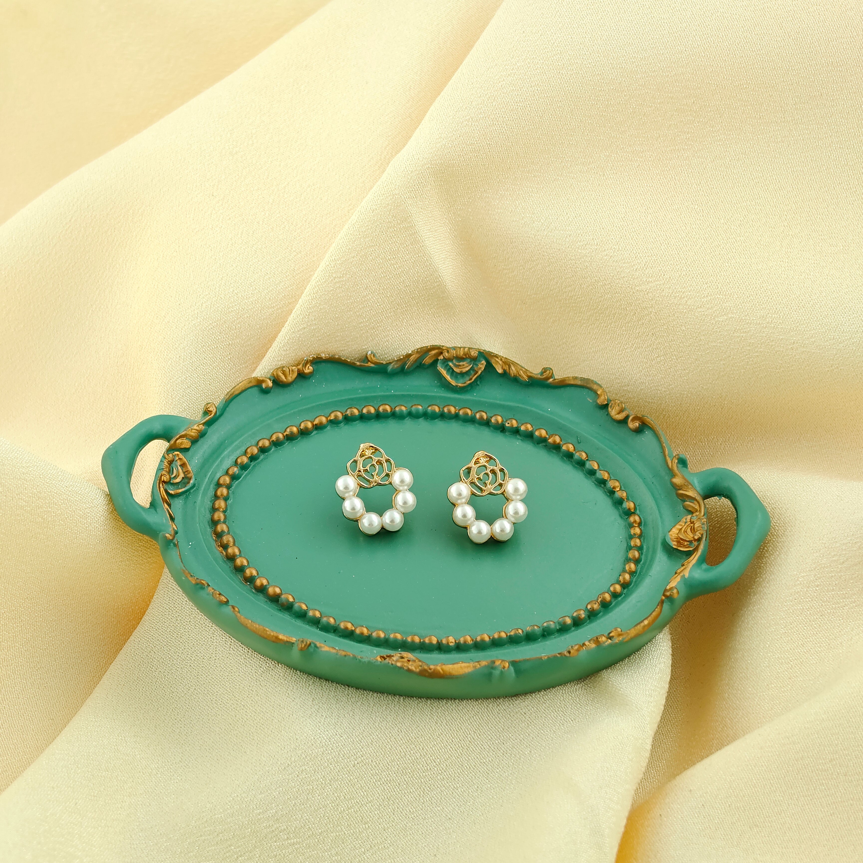 Anti-Tarnish Korean Pearl Rose Loop Earrings