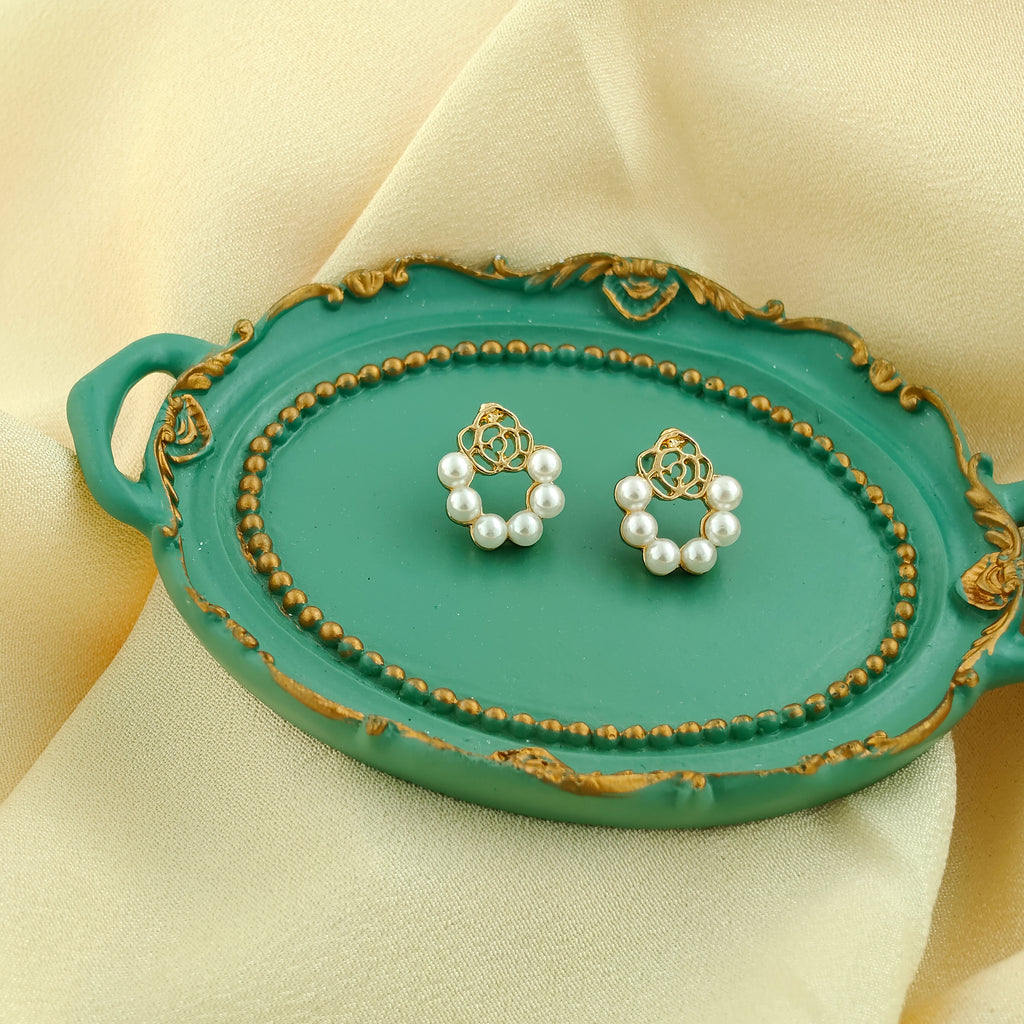 Anti-Tarnish Korean Pearl Rose Loop Earrings