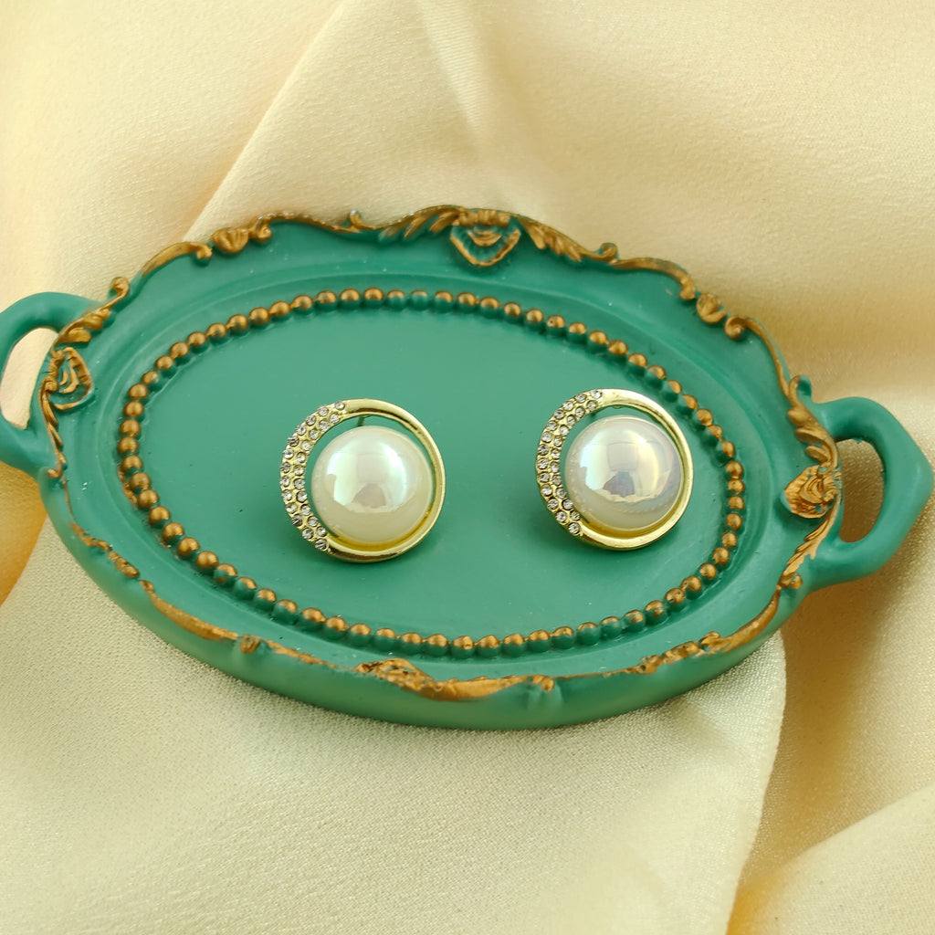 Anti-Tarnish Korean Pearl Halo Stud Earrings