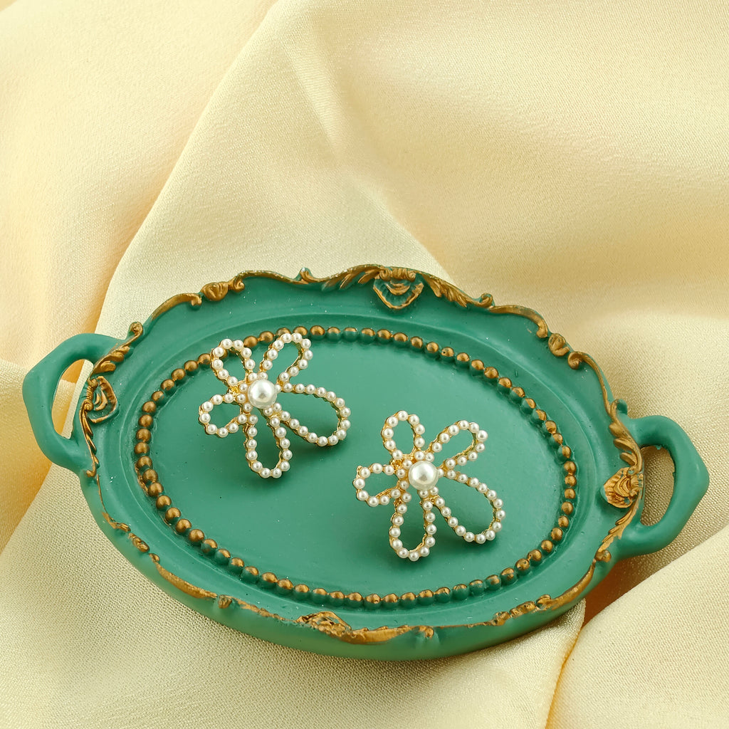 Anti-Tarnish Korean Pearl Daisy Statement Earrings