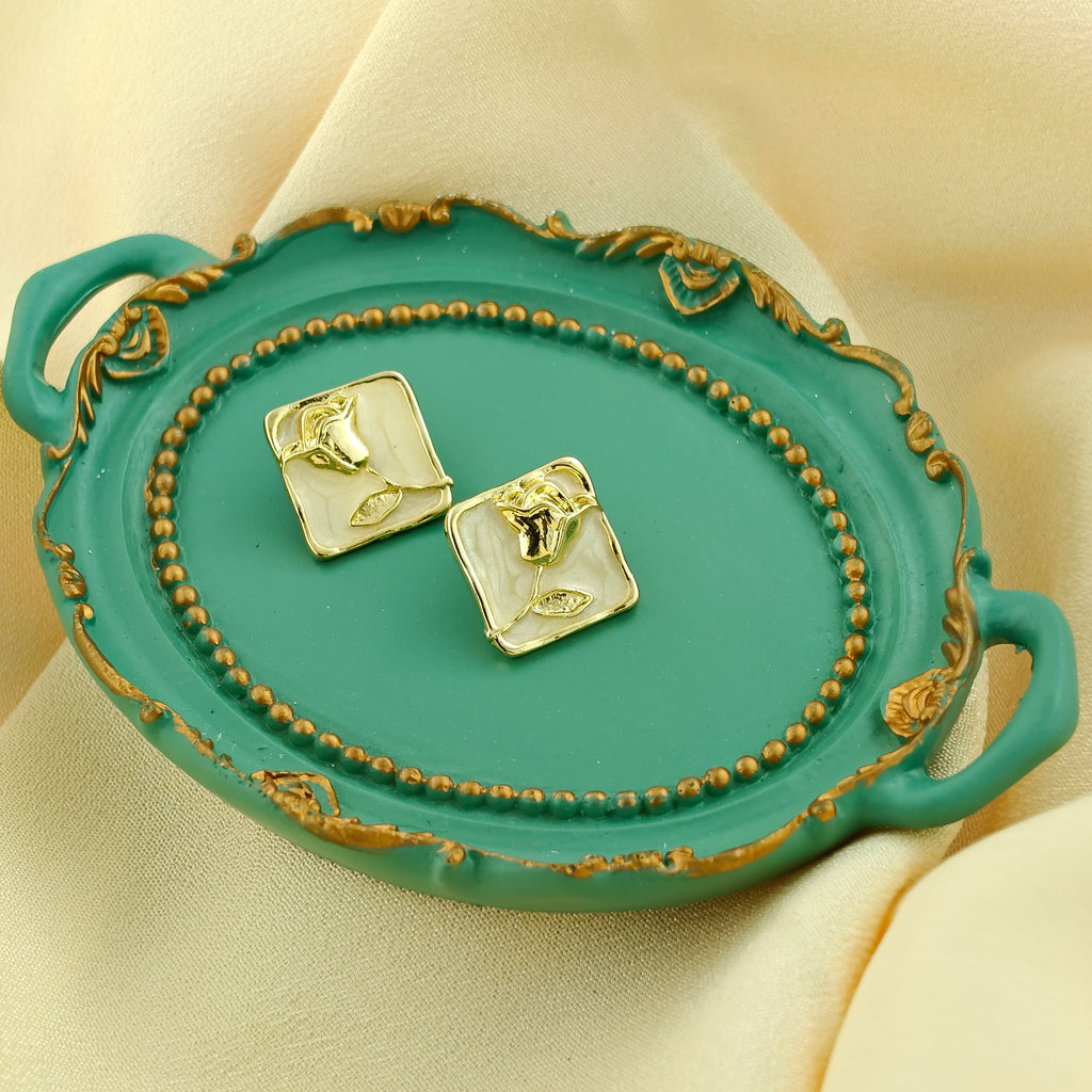 Anti-Tarnish Korean Rose Art Stud Earrings