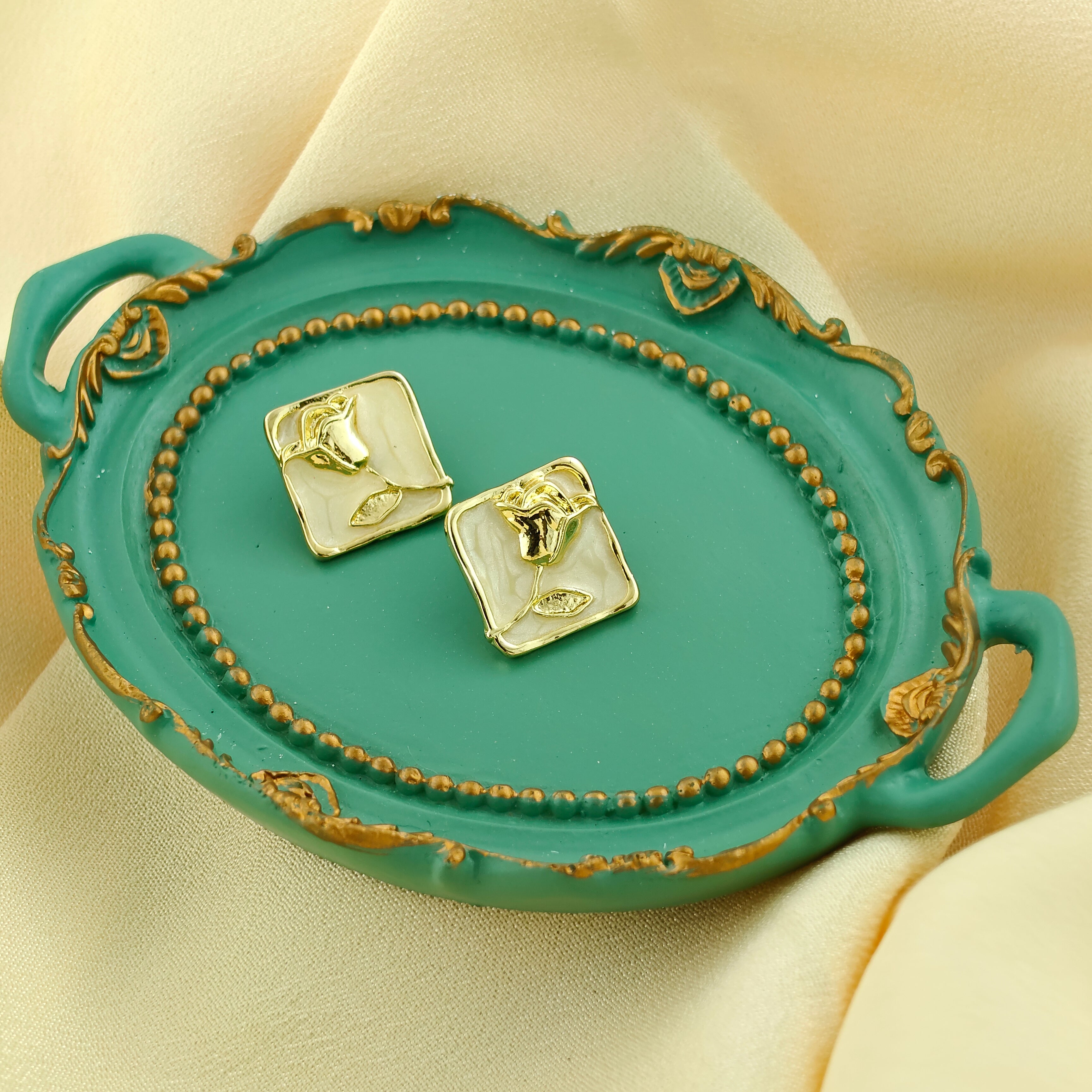 Anti-Tarnish Korean Rose Art Stud Earrings