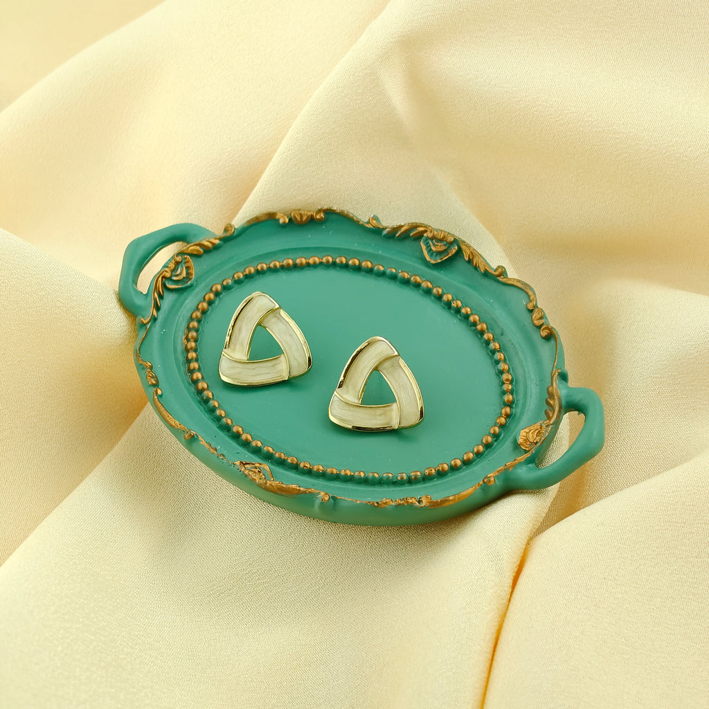 Anti-Tarnish Korean Ivory Enamel Geometric Studs