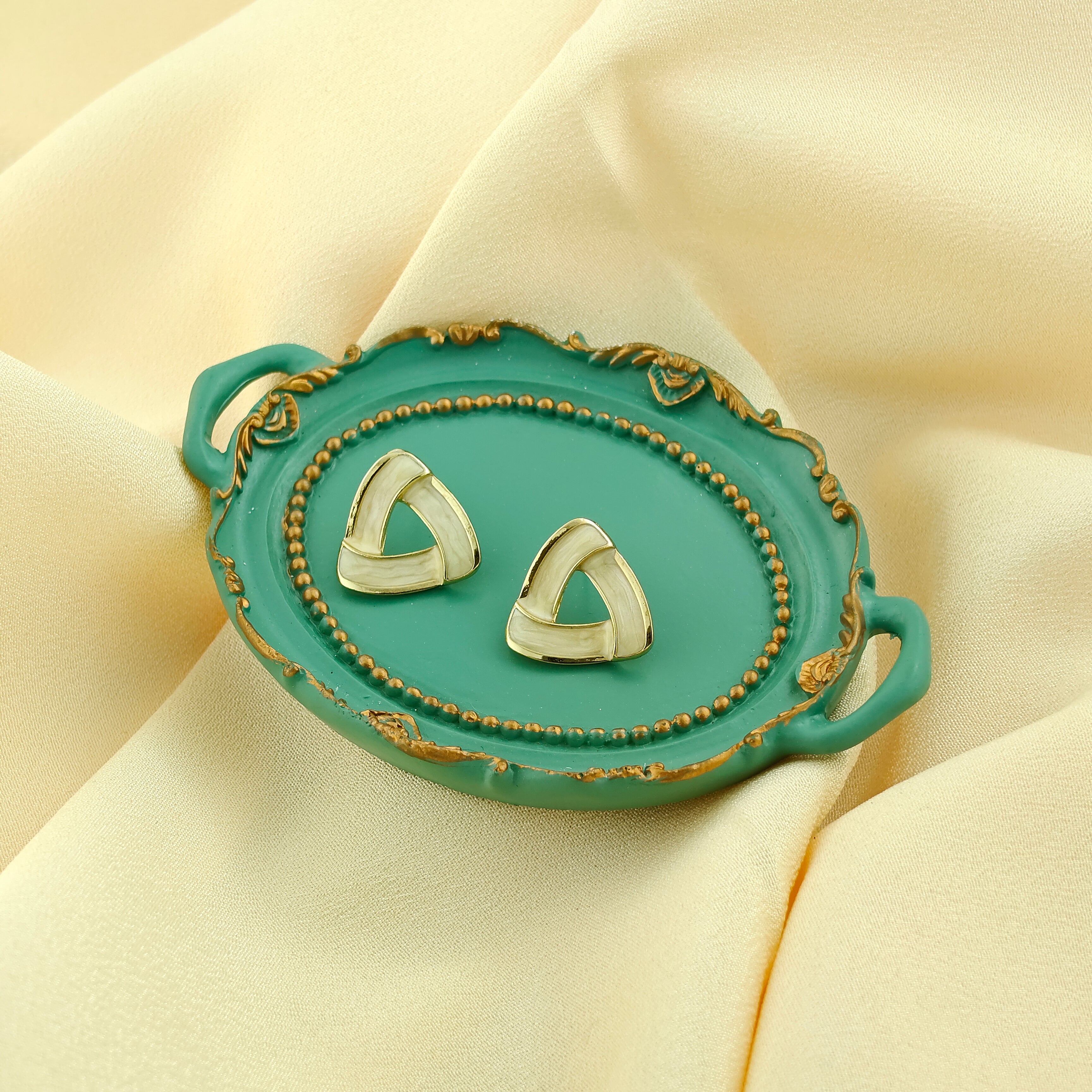 Anti-Tarnish Korean Ivory Enamel Geometric Studs