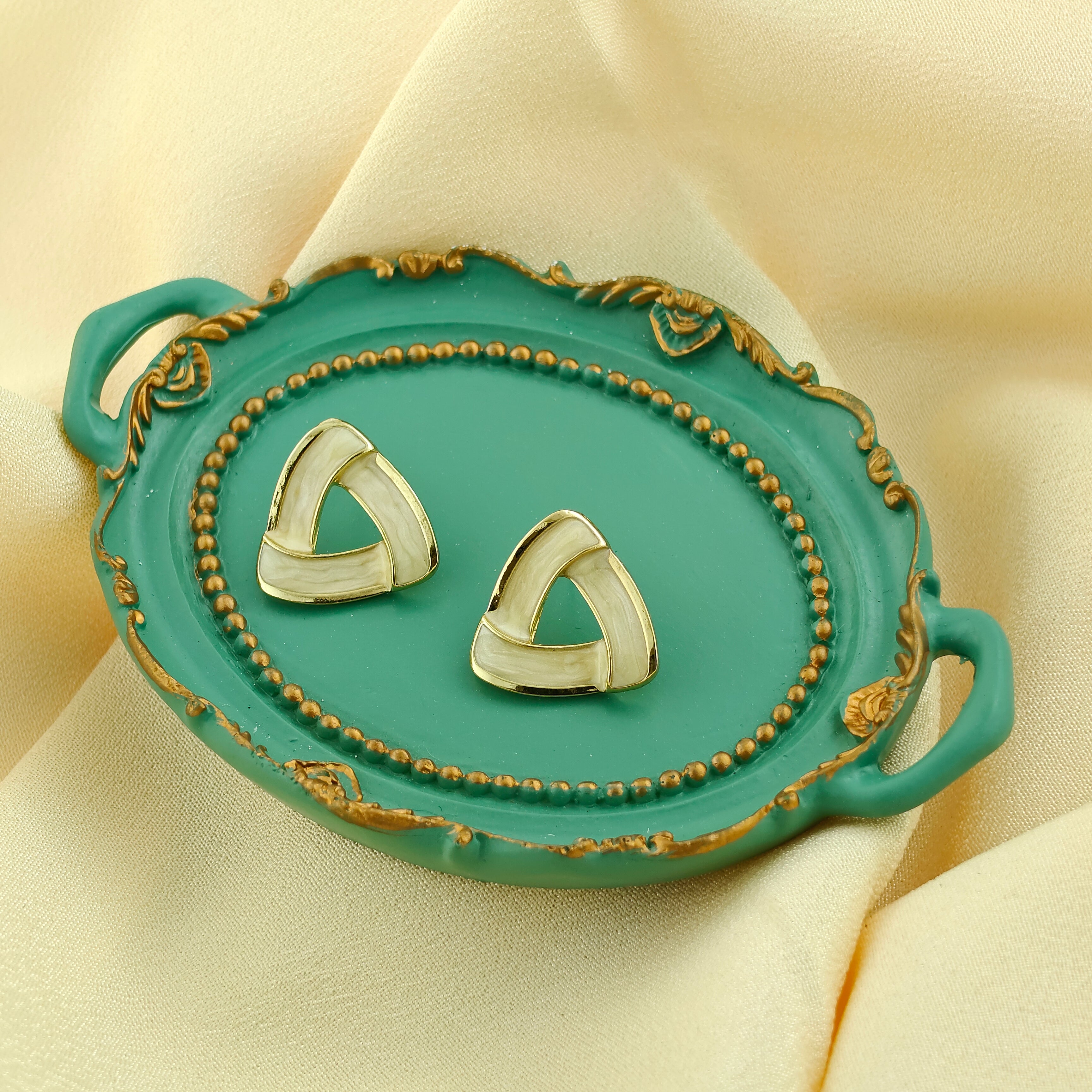 Anti-Tarnish Korean Ivory Enamel Geometric Studs