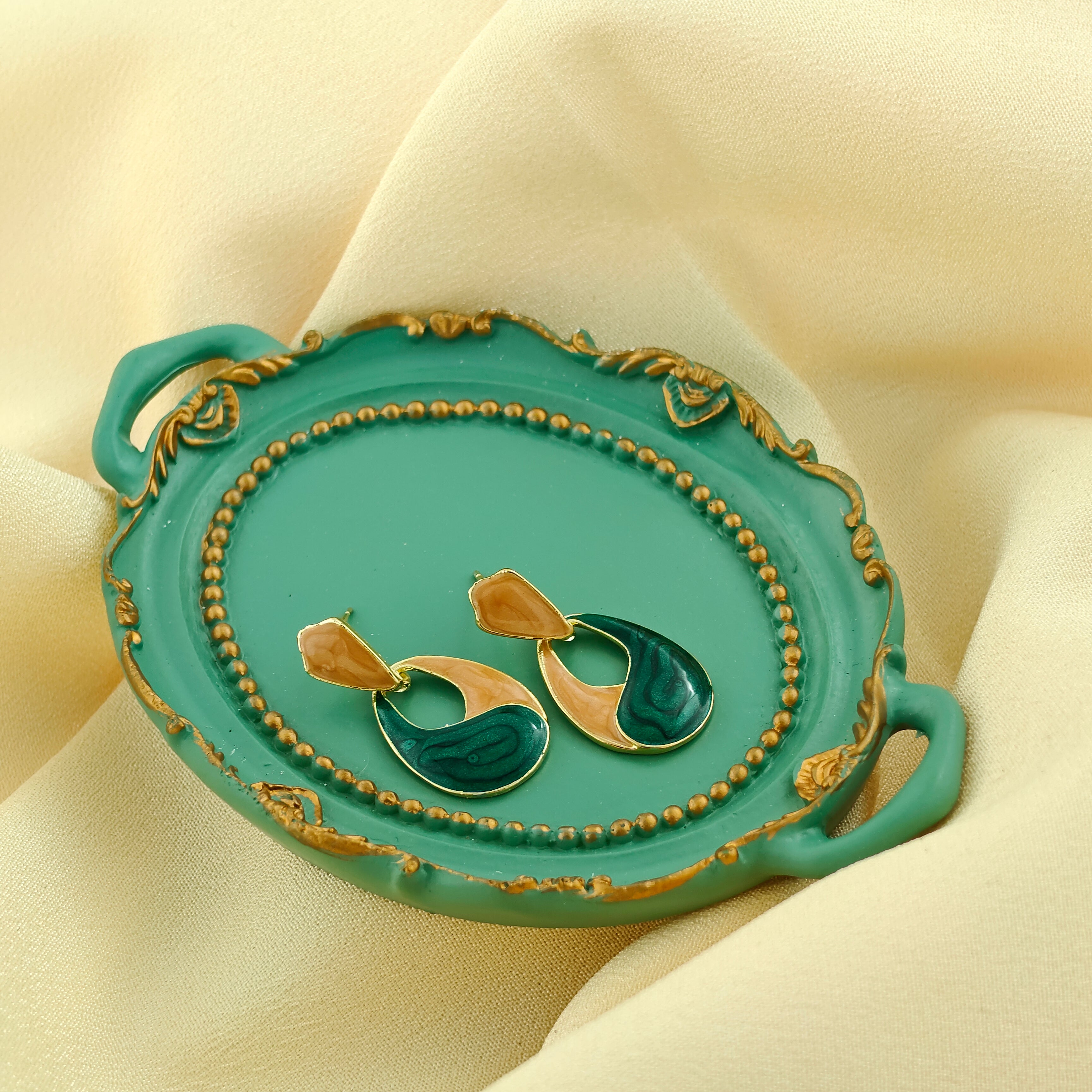 Anti-Tarnish Korean Abstract Malachite Drop Earrings