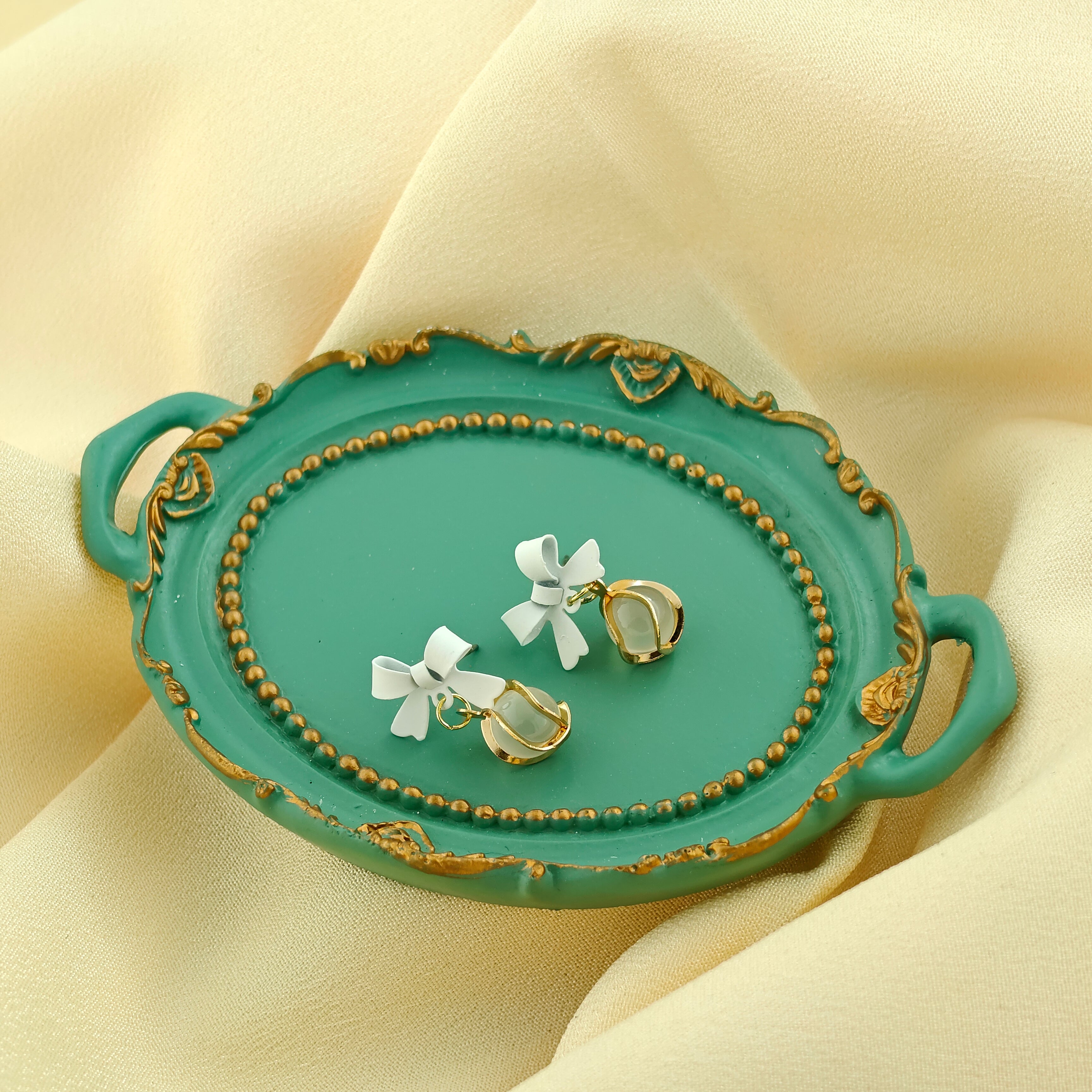 Anti-Tarnish Korean White Bow Drop Earrings