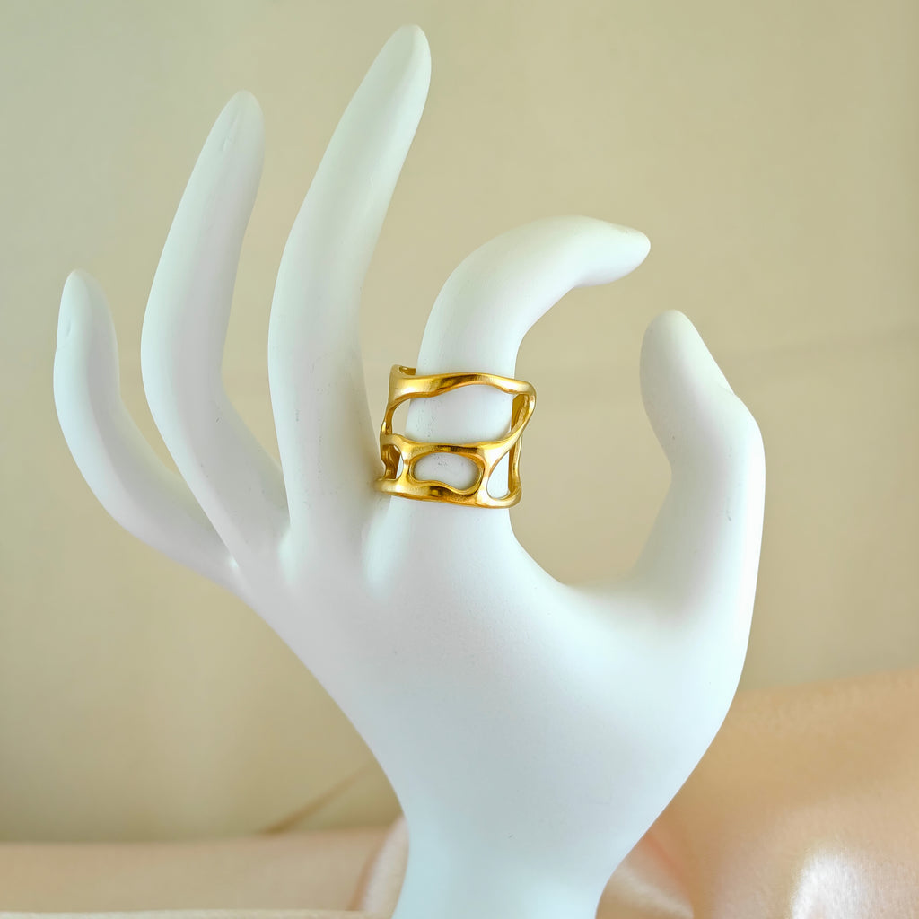 Modern Abstract Gold-Plated Anti-Tarnish Korean Ring